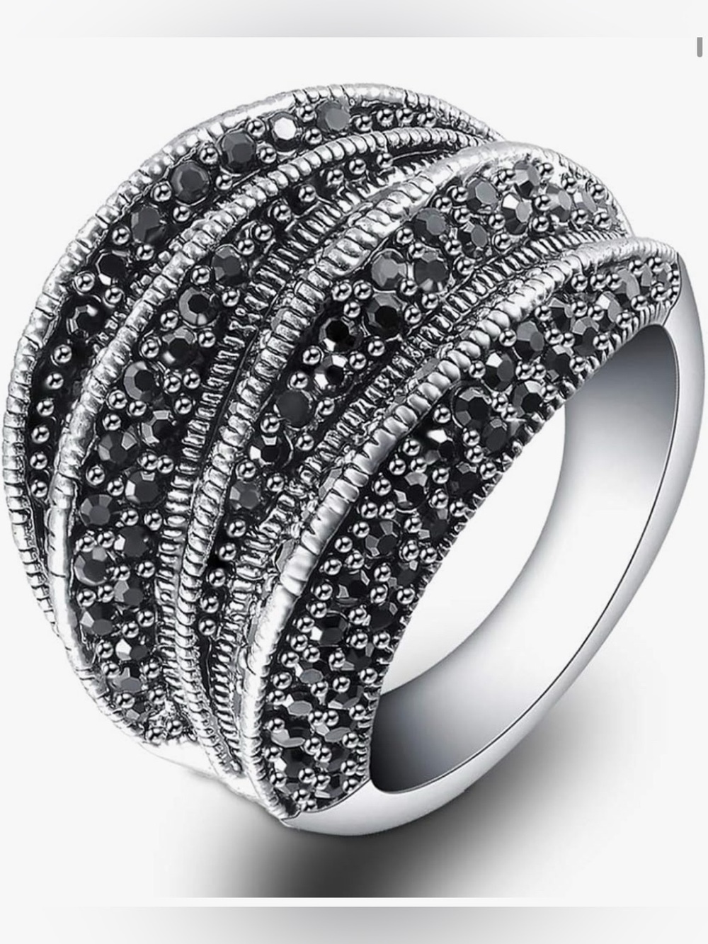 Beautiful Nordstrom silver black Sapphire Wide band ring size 8